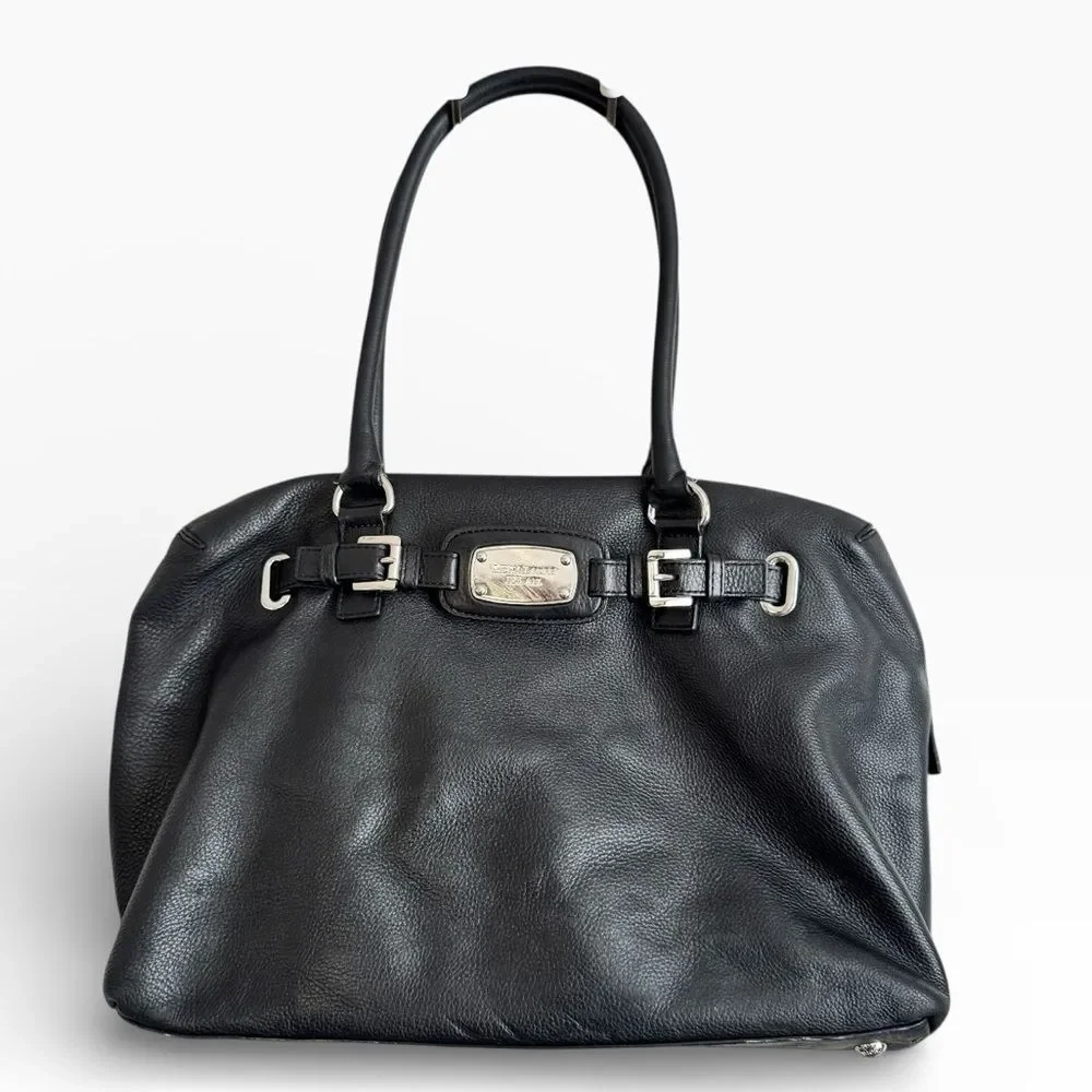 Michael Kors Hamilton Satchel Weekender Black Leather Bag
